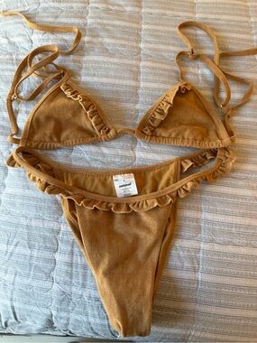 Edikted Tan Ruffle Bikini Set XS/S Brown Bikini